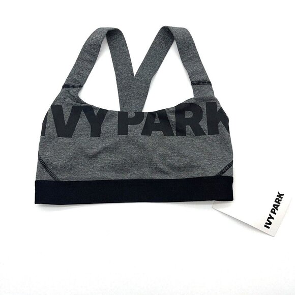 IVY PARK Sports Bra Womens Small Strappy Mesh Gray Black Logo Medium Support New - Picture 2 of 12